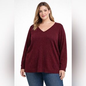 Love Ellie Mia Burgundy Speckled Sweater Criss Cross Back Long Sleeve Top 2X